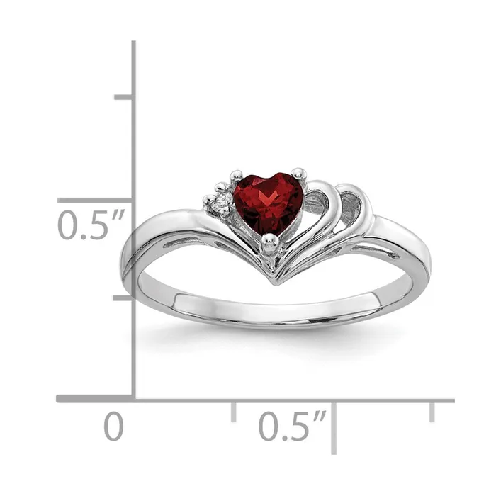 14k White Gold 4mm Heart Garnet A Real Diamond ring Goldia Rings