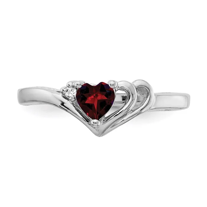 14k White Gold 4mm Heart Garnet A Real Diamond ring Goldia Rings