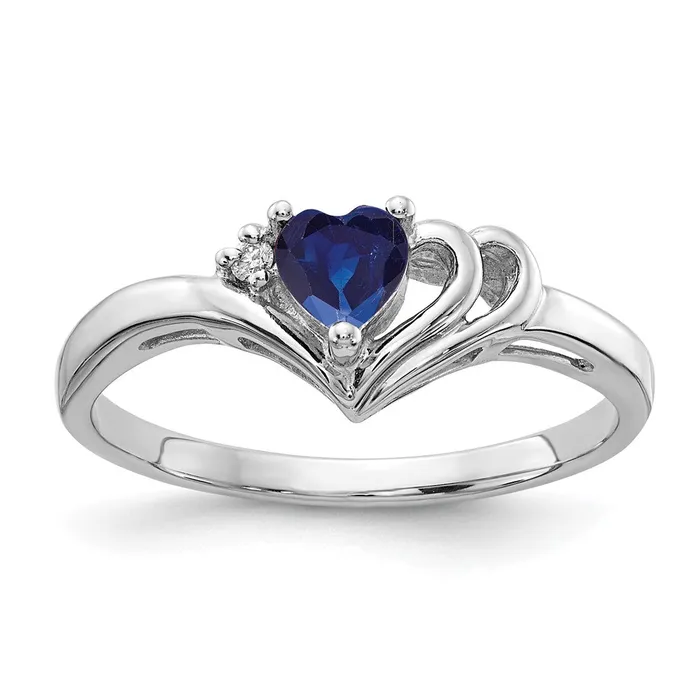 14k White Gold 4mm Heart Sapphire AA Diamond ring Goldia Rings