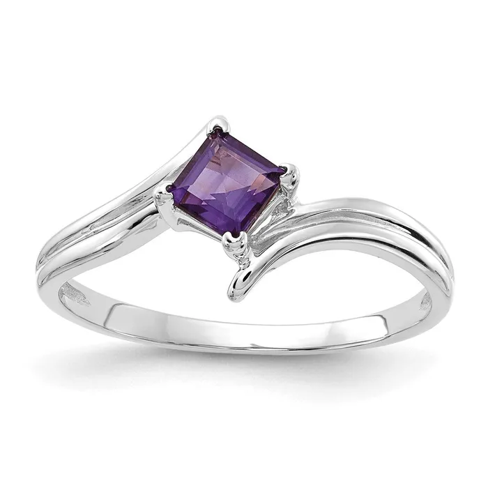 14k White Gold 4mm Princess Cut Amethyst ring Goldia Rings