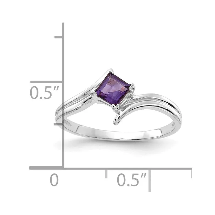 14k White Gold 4mm Princess Cut Amethyst ring Goldia Rings