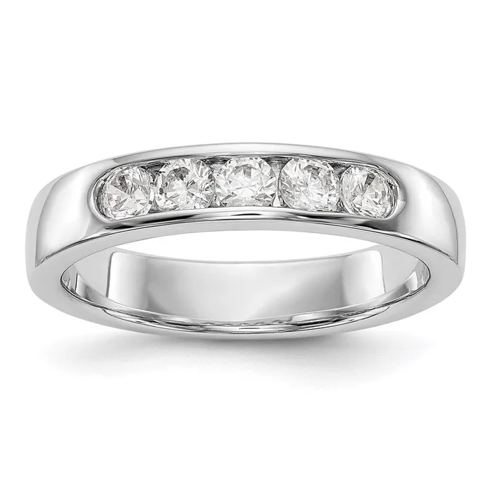 14K White Gold 5Stone Real Diamond Channel Band Goldia Rings
