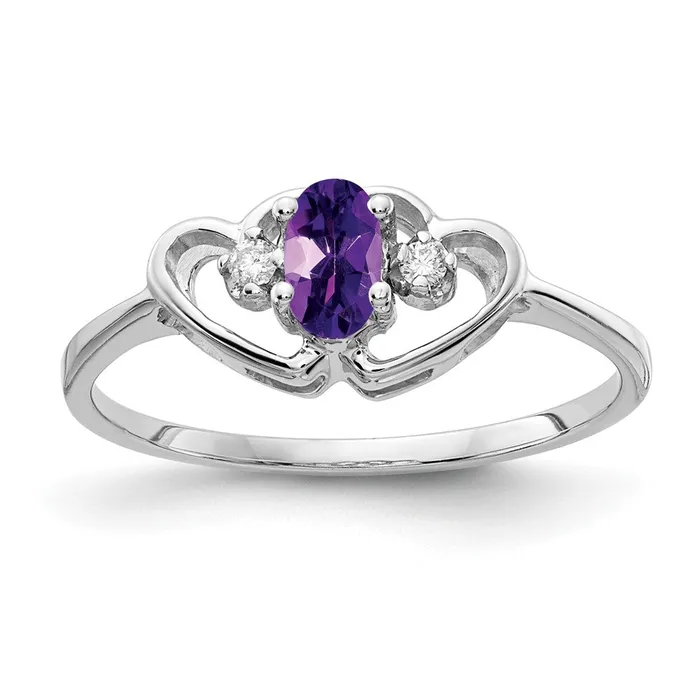 14k White Gold 5x3mm Oval Amethyst VS Real Diamond ring Goldiacom Rings