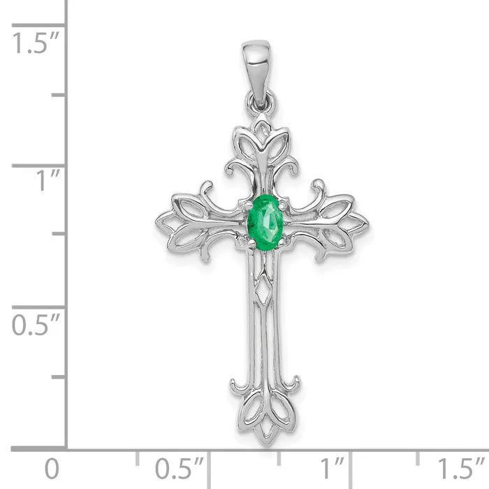 14k White Gold 5x3mm Oval Emerald cross pendant Goldia Necklaces
