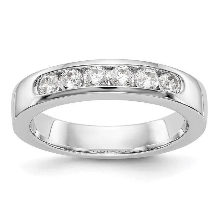 14K White Gold 6Stone Real Diamond Channel Band Goldia Rings