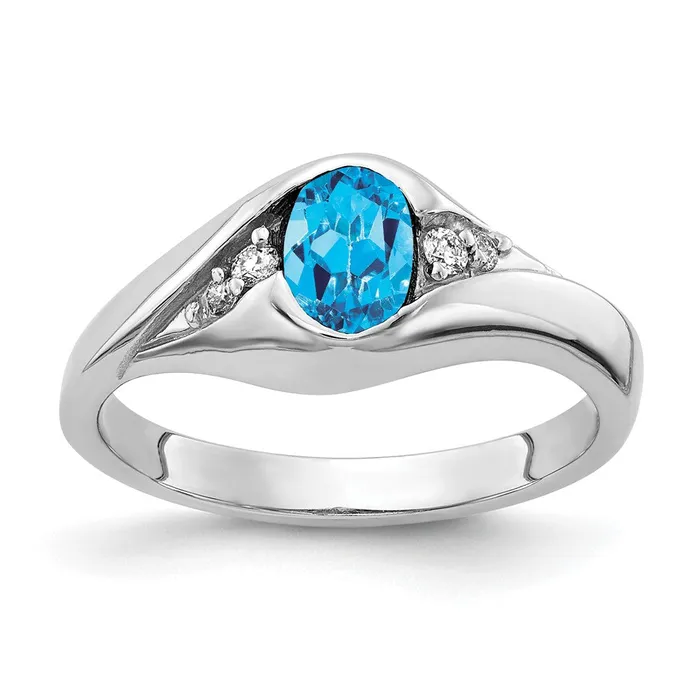 14k White Gold 6x4mm Oval Blue Topaz Checker VS Real Diamond ring goldiaca Rings 14k White Gold 6x4mm Oval Blue Topaz Checker VS Real Diamond ring goldiaca Rings