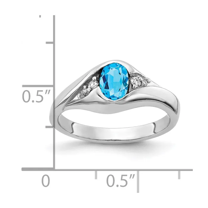 14k White Gold 6x4mm Oval Blue Topaz Checker VS Real Diamond ring goldiaca Rings 14k White Gold 6x4mm Oval Blue Topaz Checker VS Real Diamond ring goldiaca Rings