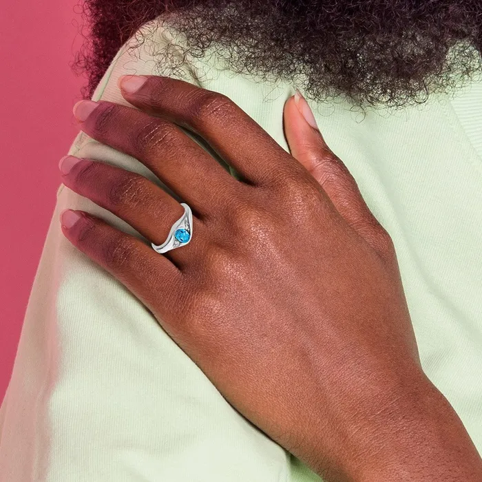 14k White Gold 6x4mm Oval Blue Topaz Checker VS Real Diamond ring goldiaca Rings 14k White Gold 6x4mm Oval Blue Topaz Checker VS Real Diamond ring goldiaca Rings