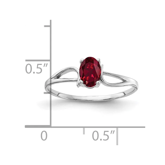 14k White Gold 6x4mm Oval Created Ruby ring Goldia Rings