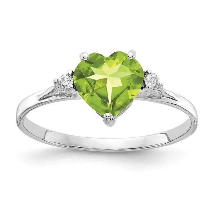 14k White Gold 7mm Heart Peridot AAA Real Diamond ring Goldiacom Rings