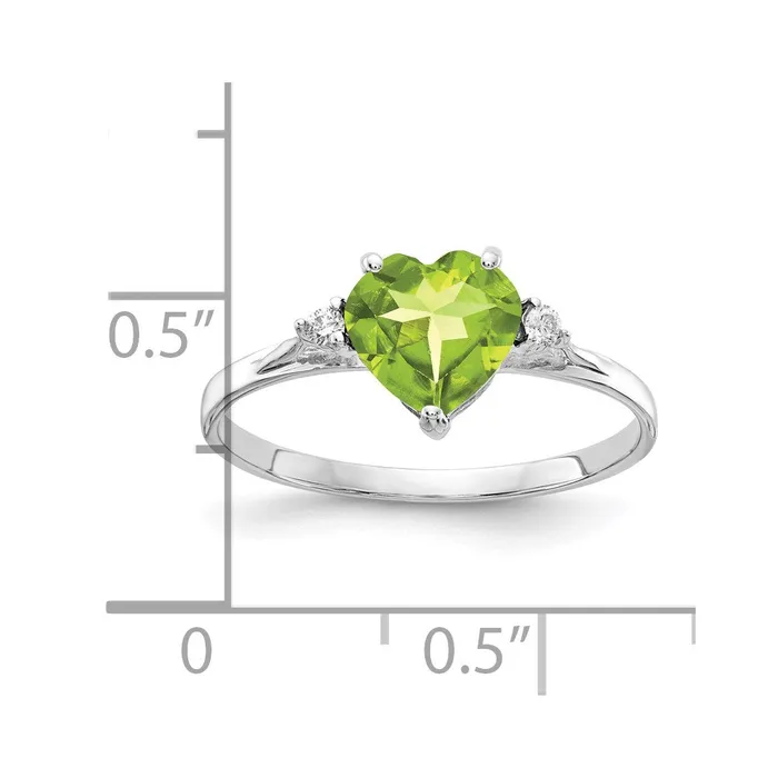 14k White Gold 7mm Heart Peridot AAA Real Diamond ring Goldiacom Rings