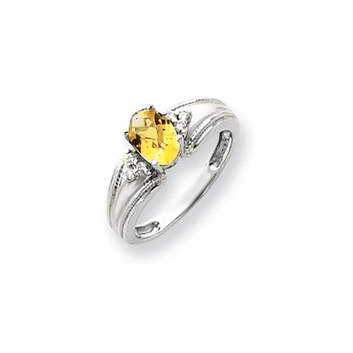 14k White Gold 7x5mm Oval Citrine Checker AAA Diamond ring Goldia Rings