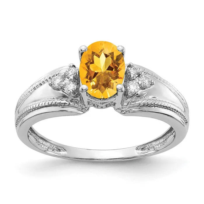 14k White Gold 7x5mm Oval Citrine VS Diamond ring Goldia Rings