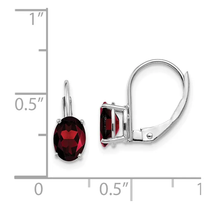 14k White Gold 7x5mm Oval Garnet Leverback Earrings Goldia Earrings