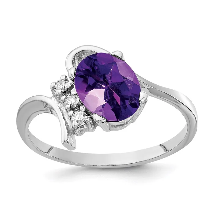 14k White Gold 8x6mm Oval Amethyst Checker A Real Diamond ring Goldia Rings 14k White Gold 8x6mm Oval Amethyst Checker A Real Diamond ring Goldia Rings