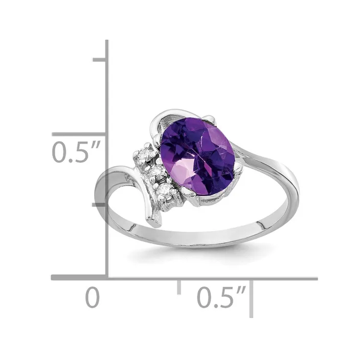 14k White Gold 8x6mm Oval Amethyst Checker A Real Diamond ring Goldia Rings