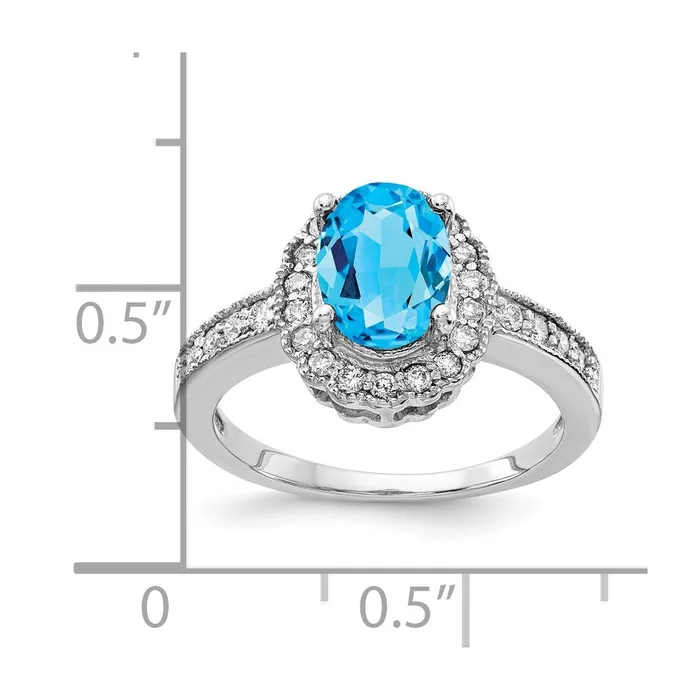 14k White Gold 8x6mm Oval Blue Topaz AAA Diamond ring Goldia Rings
