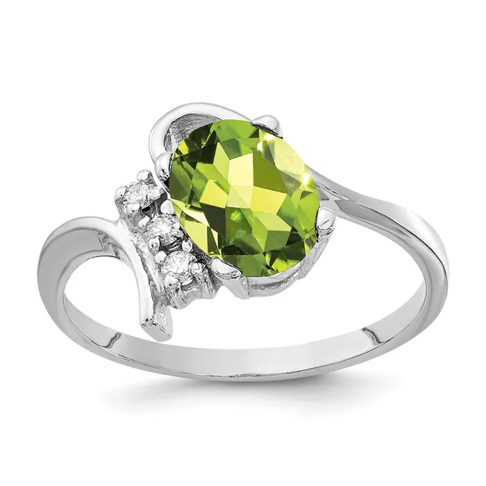 14k White Gold 8x6mm Oval Peridot Checker A Real Diamond ring Goldia Rings 14k White Gold 8x6mm Oval Peridot Checker A Real Diamond ring Goldia Rings