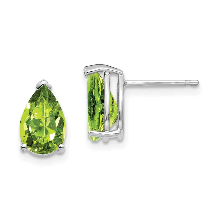 14k White Gold 9x6mm Pear Peridot Earrings Goldia Earrings