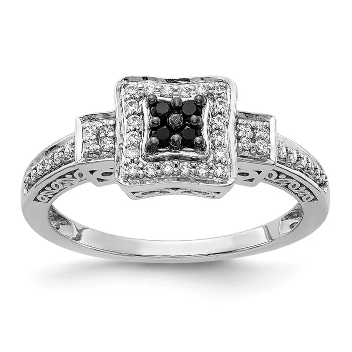 14k White Gold and Black Real Diamond Square Ring Goldiacom Rings