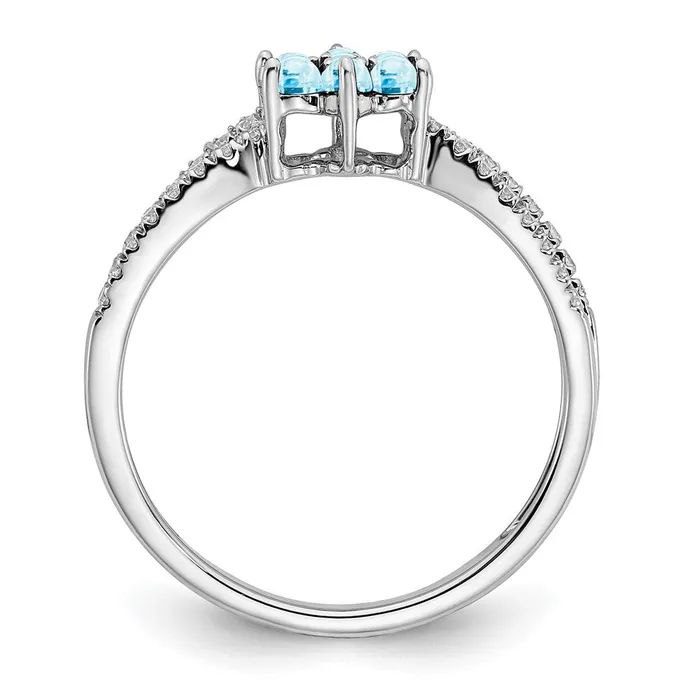 14k White Gold Blue Topaz and Real Diamond Floral Ring Goldia Rings