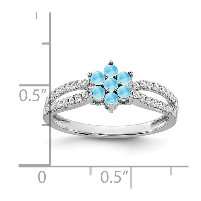14k White Gold Blue Topaz and Real Diamond Floral Ring Goldia Rings