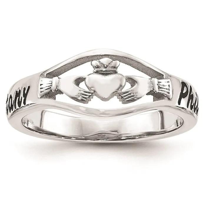 14K White Gold Casted High Polish wAntique Letter Claddagh Ring Goldia Rings 14K White Gold Casted High Polish wAntique Letter Claddagh Ring Goldia Rings