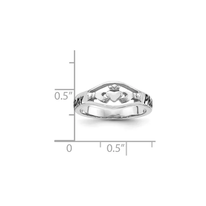 14K White Gold Casted High Polish wAntique Letter Claddagh Ring Goldia Rings