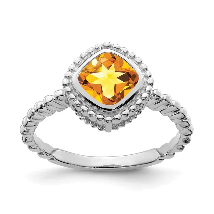 14k White Gold Cushion Citrine Ring Goldia Rings