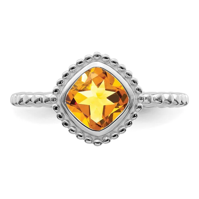 14k White Gold Cushion Citrine Ring Goldia Rings