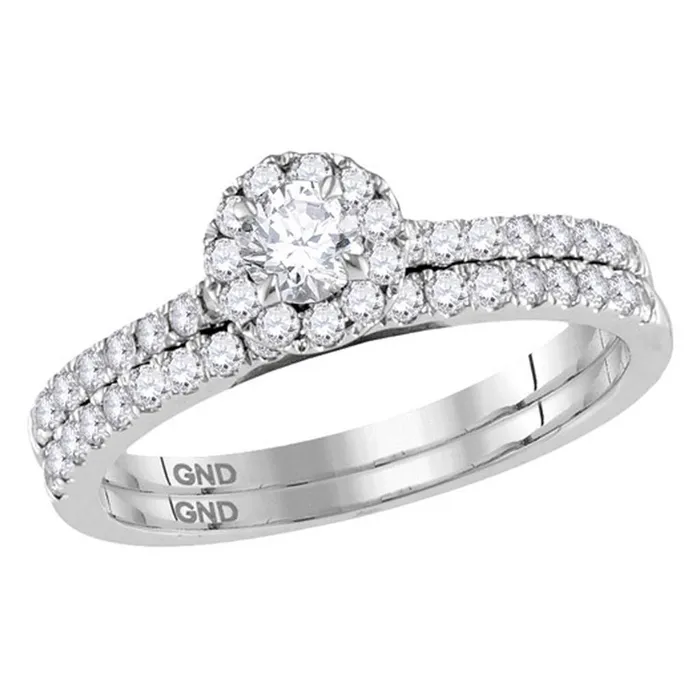 14k White Gold Diamond Halo Slender Bridal Wedding Ring Set 34 Cttw Certified gndatlanta Rings 14k White Gold Diamond Halo Slender Bridal Wedding Ring Set 34 Cttw Certified gndatlanta Rings