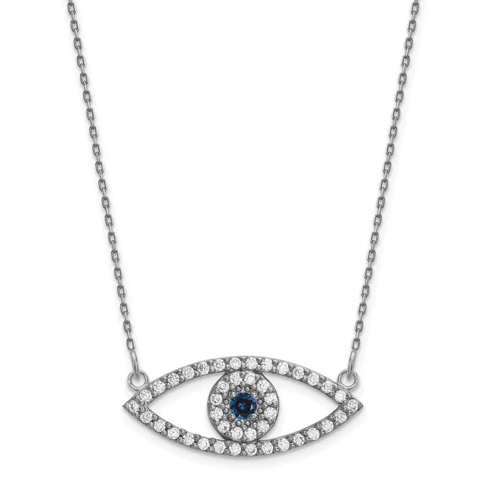 14k White Gold Medium Necklace Diamond and Sapphire Evil Eye Goldia Necklaces 14k White Gold Medium Necklace Diamond and Sapphire Evil Eye Goldia Necklaces