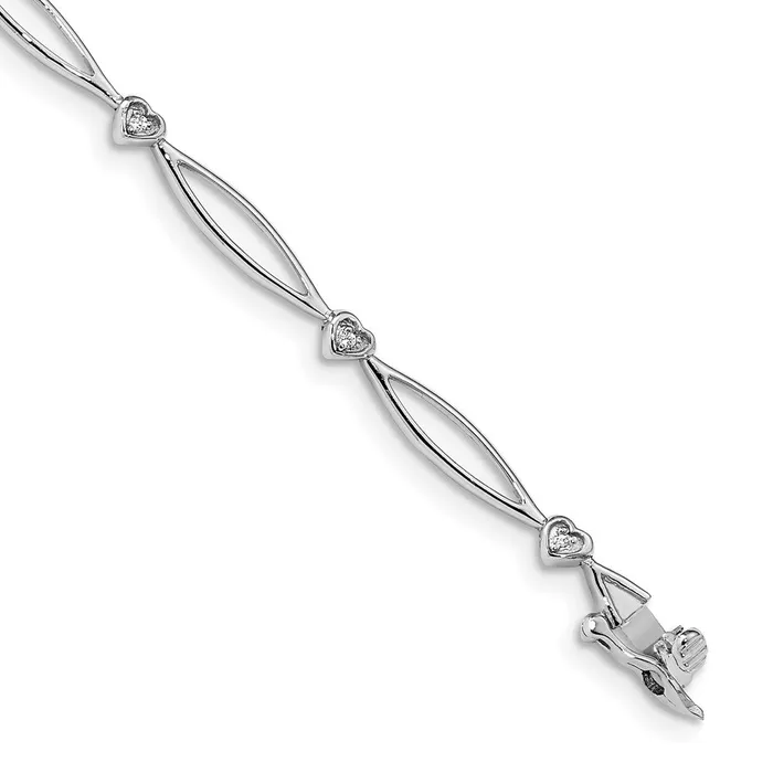 14k White Gold Natural Diamond 725in Heart and Oval Link Bracelet goldiaca Bracelets