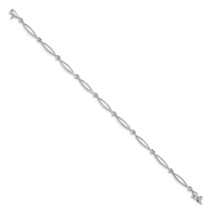 14k White Gold Natural Diamond 725in Heart and Oval Link Bracelet goldiaca Bracelets