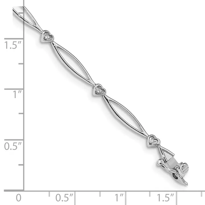 14k White Gold Natural Diamond 725in Heart and Oval Link Bracelet goldiaca Bracelets