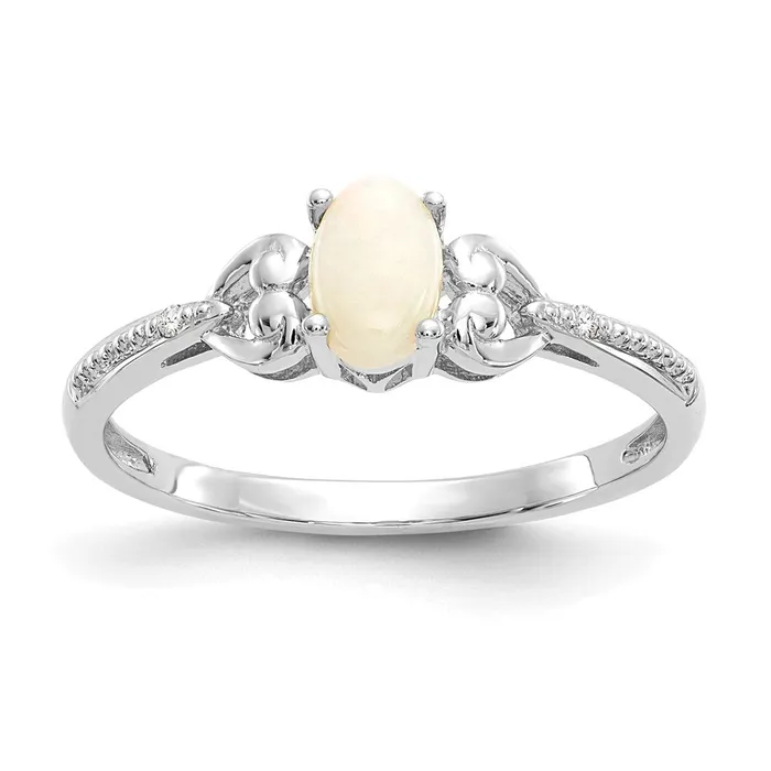 14K White Gold Opal and Real Diamond Ring Goldia Rings