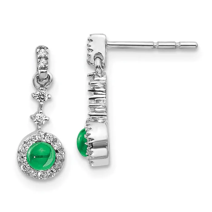 14k White Gold Real Diamond and Cabochon Emerald Earrings Goldia Earrings