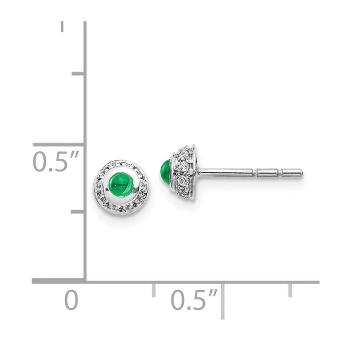14k White Gold Real Diamond and Cabochon Emerald Earrings Goldia Earrings