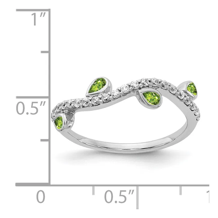 14k White Gold Real Diamond and Pear Peridot Curved Ring Goldia Rings