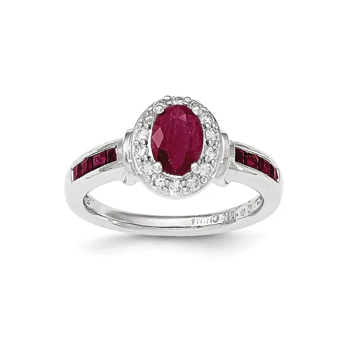 14K White Gold Real Diamond and Ruby wHalo Ring Goldiacom Rings