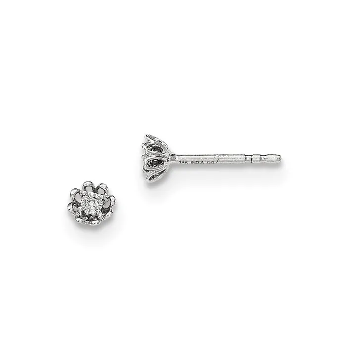 14K White Gold Real Diamond Flower Post Earrings Goldia Earrings