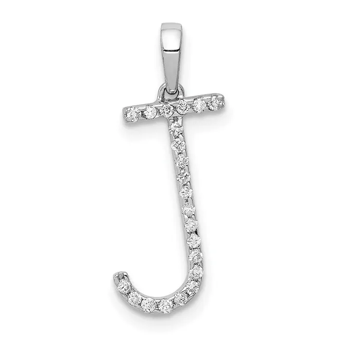 14K White Gold Real Diamond Letter J Initial Pendant Goldia Necklaces