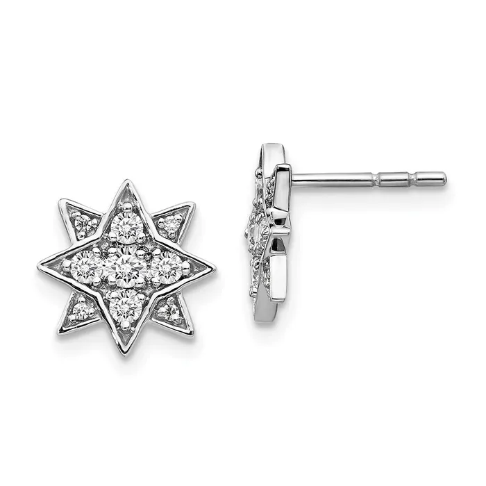 14k White Gold Real Diamond Star Earrings Goldia Earrings
