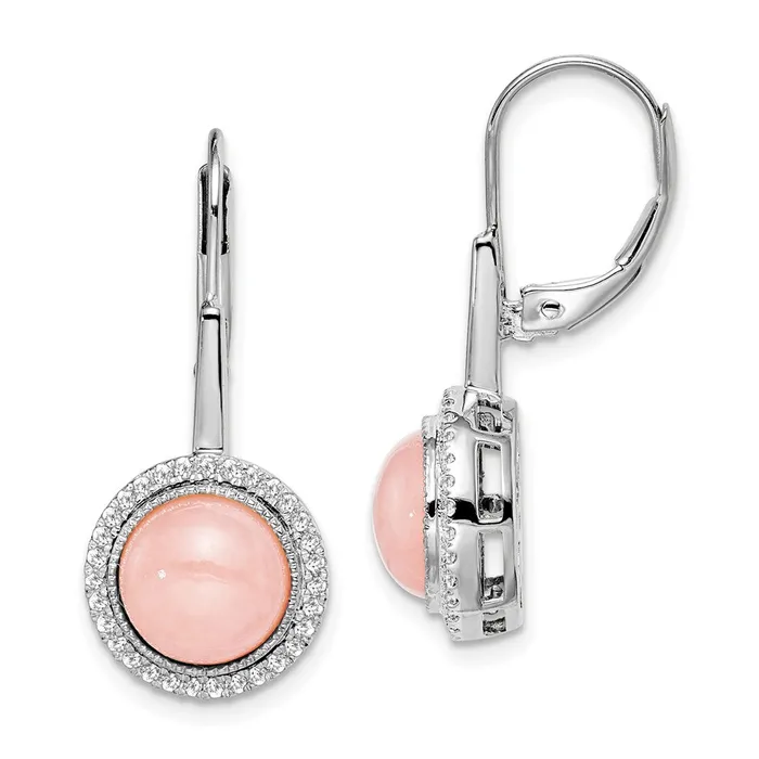 14k White Gold Rose Quartz and Real Diamond Leverback Earrings Goldia Earrings 14k White Gold Rose Quartz and Real Diamond Leverback Earrings Goldia Earrings