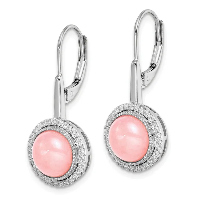 14k White Gold Rose Quartz and Real Diamond Leverback Earrings Goldia Earrings