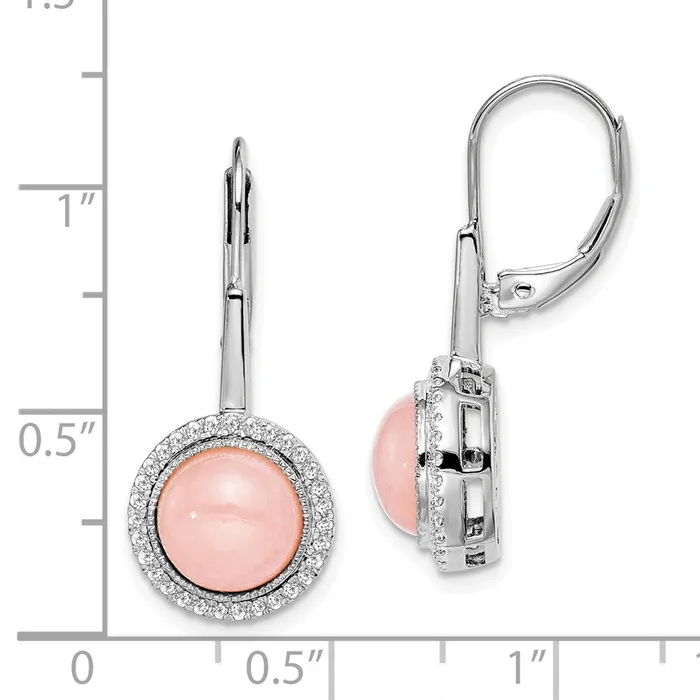 14k White Gold Rose Quartz and Real Diamond Leverback Earrings Goldia Earrings