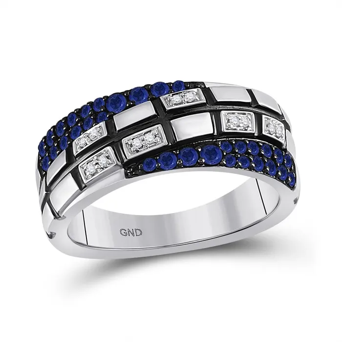 14k White Gold Round Blue Sapphire Diamond Band Ring 58 Cttw gndatlanta Rings 14k White Gold Round Blue Sapphire Diamond Band Ring 58 Cttw gndatlanta Rings