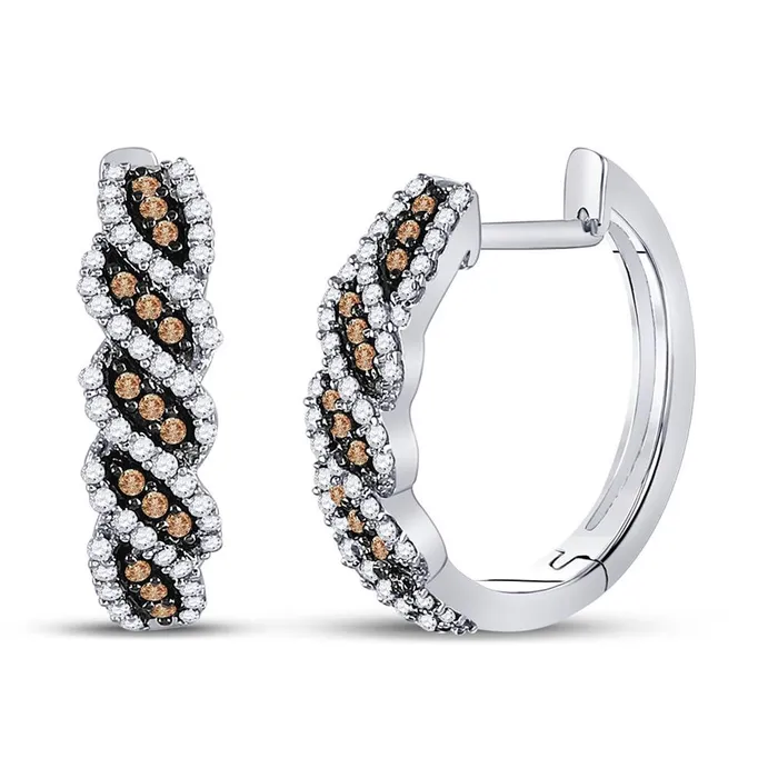 14k White Gold Round Brown Diamond Hoop Earrings 58 Cttw gndatlanta Earrings 14k White Gold Round Brown Diamond Hoop Earrings 58 Cttw gndatlanta Earrings
