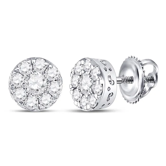14k White Gold Round Diamond Cluster Earrings 12 Cttw gndatlanta Earrings