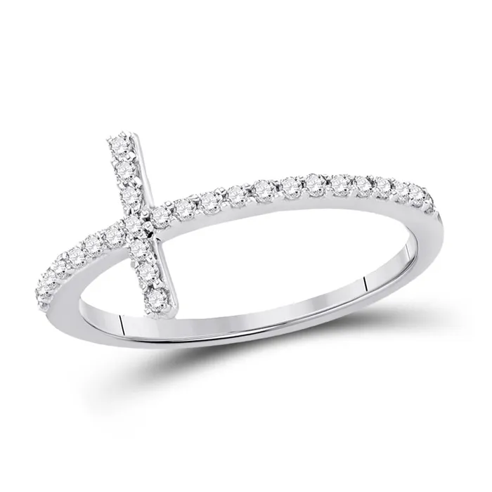 14k White Gold Round Diamond Cross Religious Band Ring 15 Cttw gndatlanta Rings 14k White Gold Round Diamond Cross Religious Band Ring 15 Cttw gndatlanta Rings